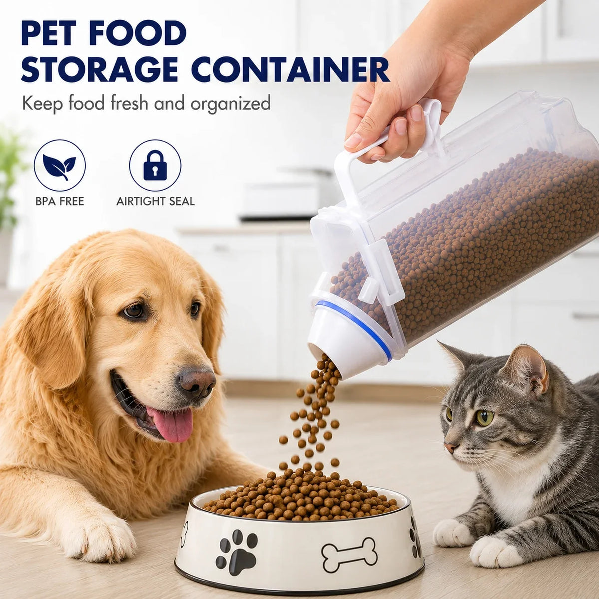 Pet Food Storage Container, Sealed Moisture-Proof Plastic Box with Pour Spout and Measuring Scale, 1.5L or 2L - product view 3
