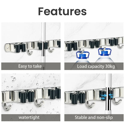 4-Hook Adhesive Broom Wall Holder, Reusable Plastic Mop Organizer, Non-Slip Bathroom Storage Rack in Black - product view 4