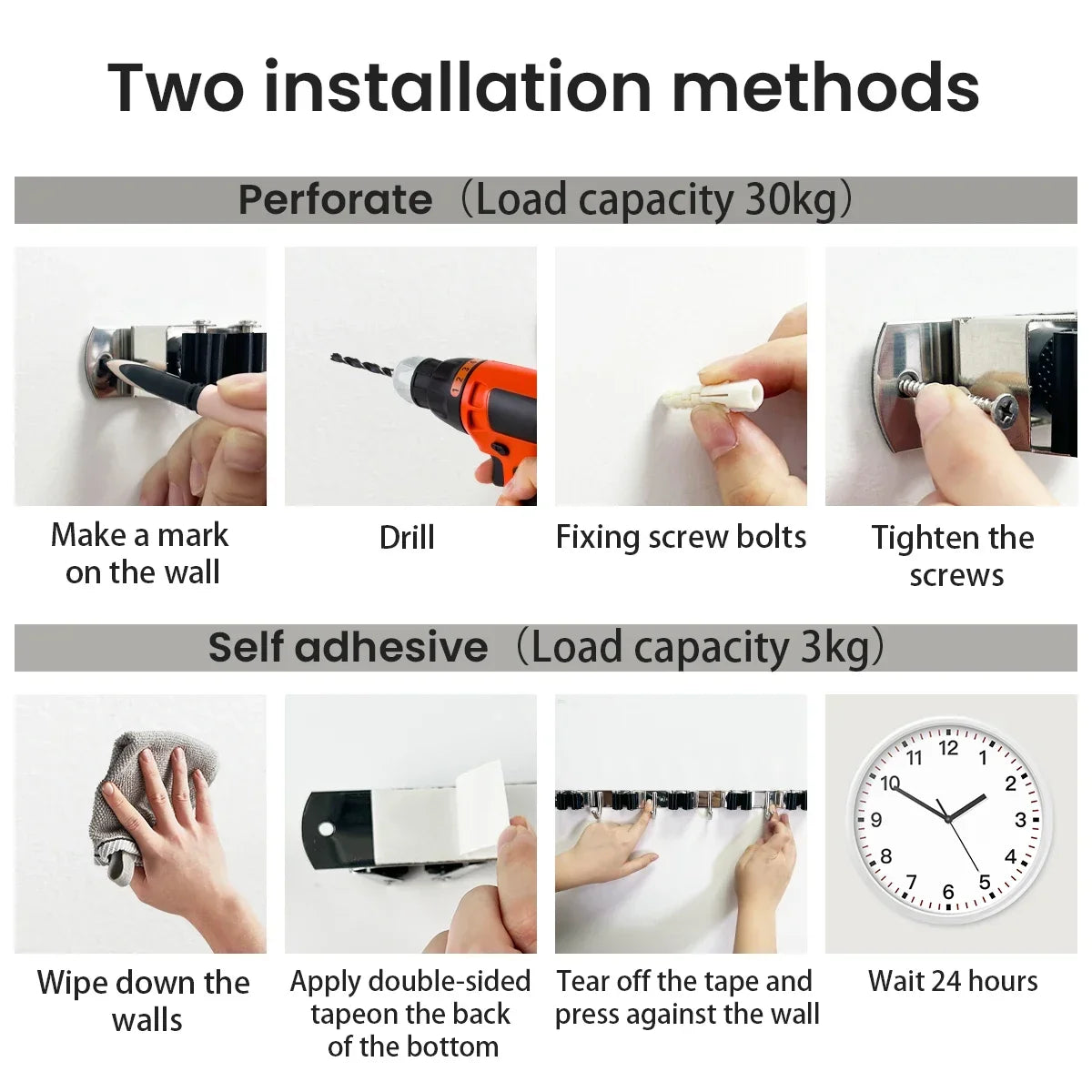 4-Hook Adhesive Broom Wall Holder, Reusable Plastic Mop Organizer, Non-Slip Bathroom Storage Rack in Black - product view 6