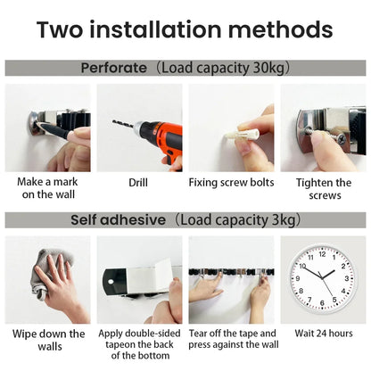 4-Hook Adhesive Broom Wall Holder, Reusable Plastic Mop Organizer, Non-Slip Bathroom Storage Rack in Black - product view 6