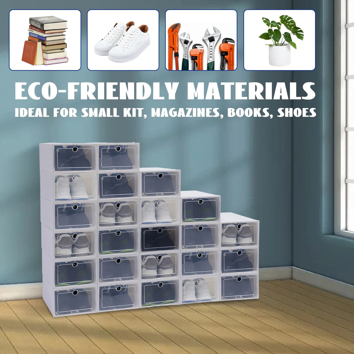 Stackable Shoe Storage Boxes, 24-Pack Clear Front Door, Ventilation Holes, Foldable Plastic Shoe Organizer - product view 6