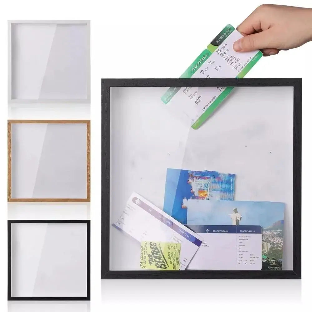 Travel Shadow Box Frame, Transparent Top-Loading Ticket Display, Square Wall-Mounted Memory Box in 3 Sizes - product view 4