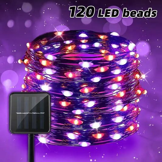 Solar Fence Light, Orange-Purple LED Holiday Decoration, Battery and Bulbs Included, 1PC or 2PC for Outdoor Parties - product view 1
