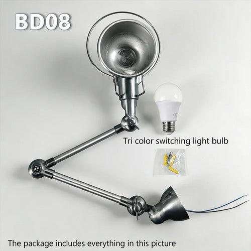 Adjustable Swing Arm Wall Sconce, E27 Tri-Color LED Bulb, Knob Switch, Aluminum Retro Light for Bedroom and Study - product view 1