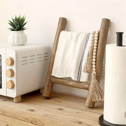 Wooden Towel Ladder Rack, 3-Tier Pastoral Tea Towel Display Stand for Kitchen, Bathroom and Blanket Storage - product view 6