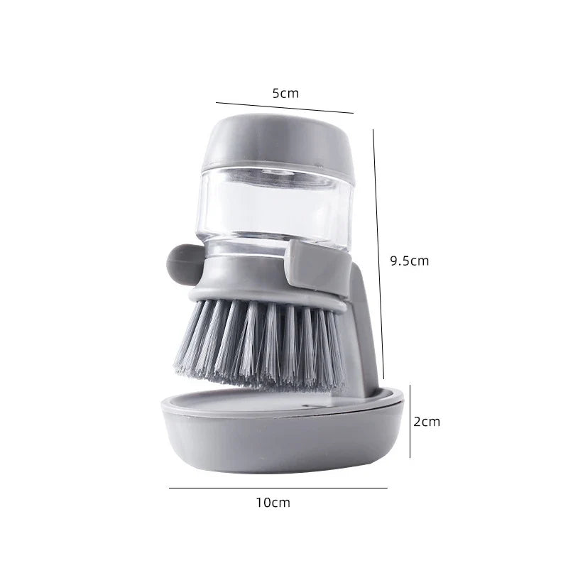 Soap Dispensing Dish Brush with Holder and Drip Tray, Round Plastic Kitchen Scrubber in Green or Gray - product view 2