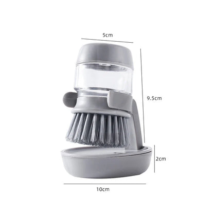 Soap Dispensing Dish Brush with Holder and Drip Tray, Round Plastic Kitchen Scrubber in Green or Gray - product view 2