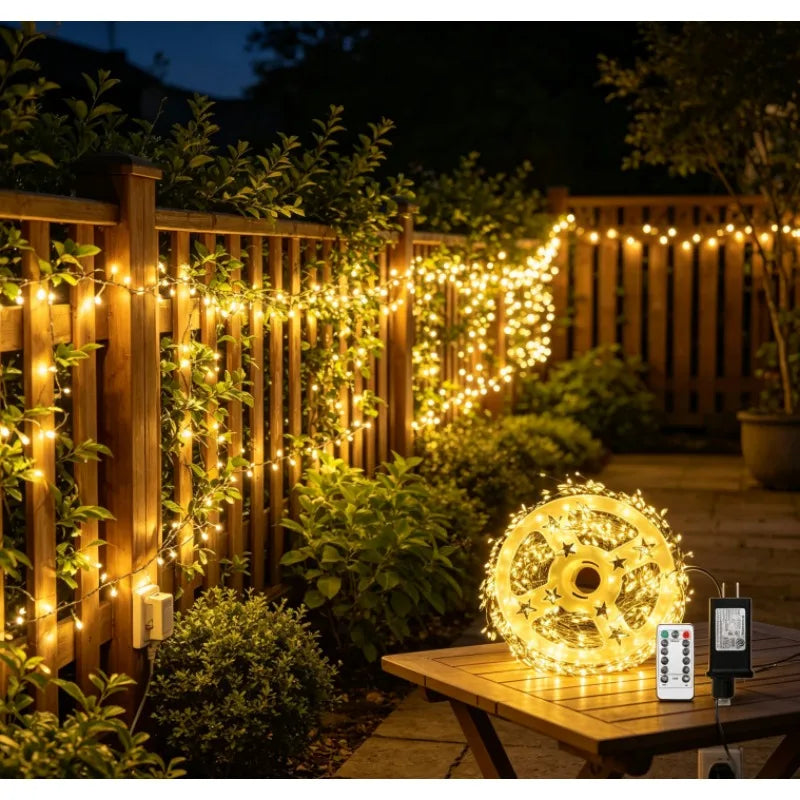 Waterproof Copper Wire String Lights, Remote-Controlled Dense LED Firecracker Lights, Warm White, RGB or White, 15–60 m - product view 4