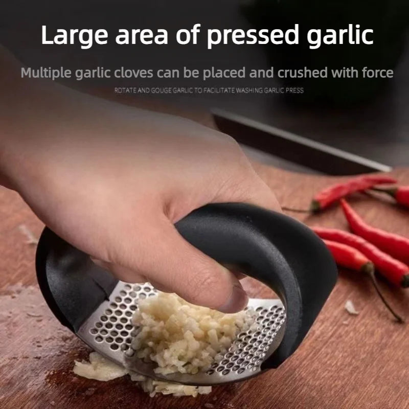 Stainless Steel Garlic Press, Ergonomic Manual Squeezer for Garlic and Ginger, Compact Black Kitchen Tool - product view 2