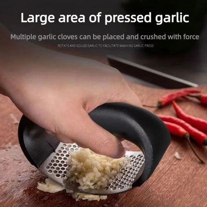 Stainless Steel Garlic Press, Ergonomic Manual Squeezer for Garlic and Ginger, Compact Black Kitchen Tool - product view 2