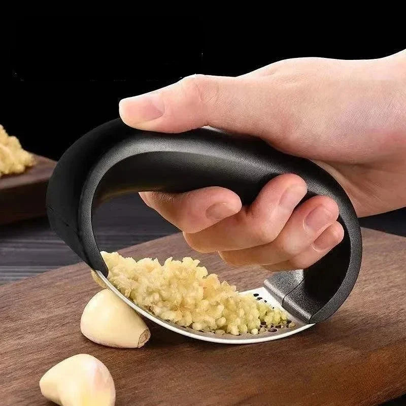 Stainless Steel Garlic Press, Ergonomic Manual Squeezer for Garlic and Ginger, Compact Black Kitchen Tool - product view 3