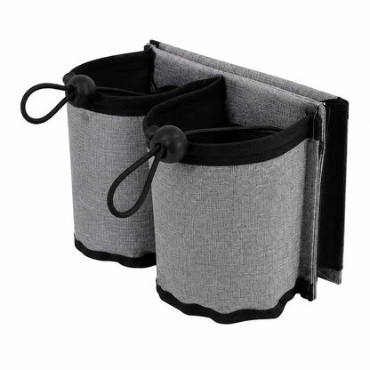Luggage Cup Holder, Foldable Fabric Travel Drink Carrier with Dual Cup Sleeves and Storage Pocket for Suitcase Handles - product view 1