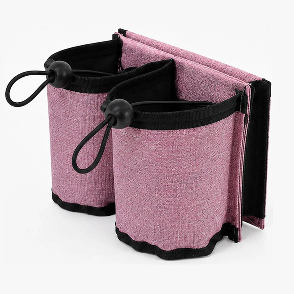 Luggage Cup Holder, Foldable Fabric Travel Drink Carrier with Dual Cup Sleeves and Storage Pocket for Suitcase Handles - product view 2