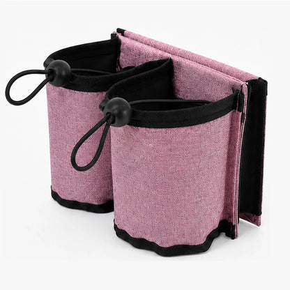 Luggage Cup Holder, Foldable Fabric Travel Drink Carrier with Dual Cup Sleeves and Storage Pocket for Suitcase Handles - product view 2