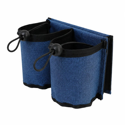 Luggage Cup Holder, Foldable Fabric Travel Drink Carrier with Dual Cup Sleeves and Storage Pocket for Suitcase Handles - product view 3
