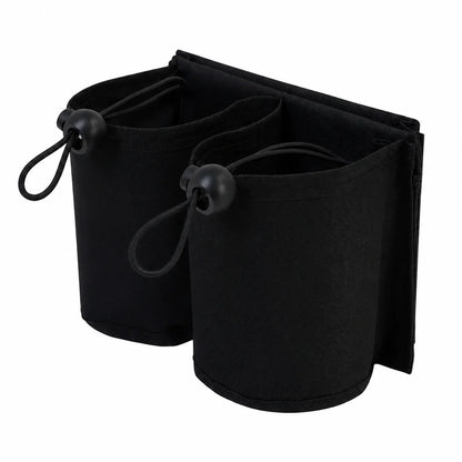 Luggage Cup Holder, Foldable Fabric Travel Drink Carrier with Dual Cup Sleeves and Storage Pocket for Suitcase Handles - product view 4