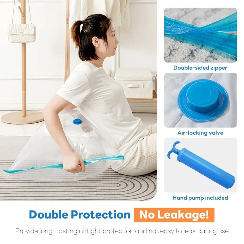 Vacuum Compression Storage Bags for Bedding, Reusable PA+PE Flat Bags, 60x80cm or 80x100cm, 1-Piece Option - product view 5