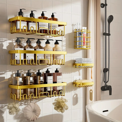6-Piece Adhesive Shower Caddy Set, No-Drill Stainless Steel Organizers with Soap Dish and Toothbrush Holder - product view 1