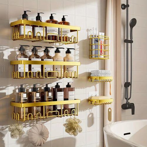 6-Piece Adhesive Shower Caddy Set, No-Drill Stainless Steel Organizers with Soap Dish and Toothbrush Holder - product view 1