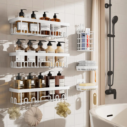6-Piece Adhesive Shower Caddy Set, No-Drill Stainless Steel Organizers with Soap Dish and Toothbrush Holder - product view 3