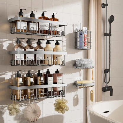 6-Piece Adhesive Shower Caddy Set, No-Drill Stainless Steel Organizers with Soap Dish and Toothbrush Holder - product view 5