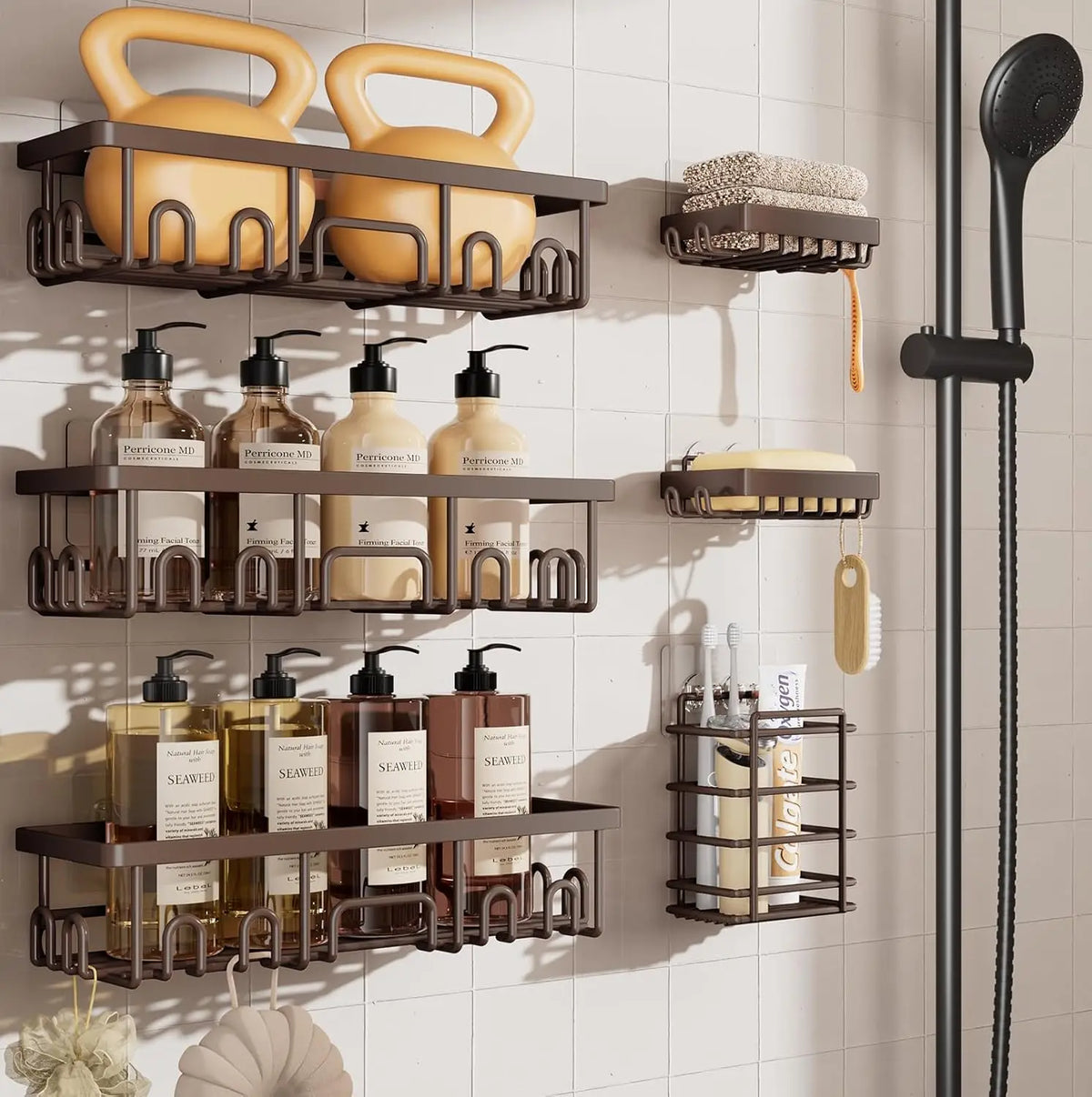 6-Piece Adhesive Shower Caddy Set, No-Drill Stainless Steel Organizers with Soap Dish and Toothbrush Holder - product view 6