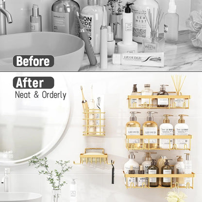 Adhesive Shower Caddy Set, 5-Piece Rust-Resistant Stainless Steel Bathroom Storage, No-Drill Shelves with Drainage - product view 5