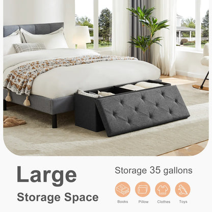 Storage Ottoman Footstool, Foldable Living Room Bench with Hidden Storage, Easy Assembly, Plastic Frame, Small or Big - product view 6