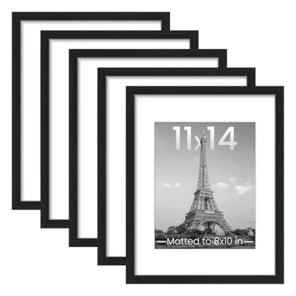 Set of 5 Classic Black Wood Picture Frames, 11 x 14 Inch Wall Gallery Frames for 8 x 10 Photos with Mat - product view 1