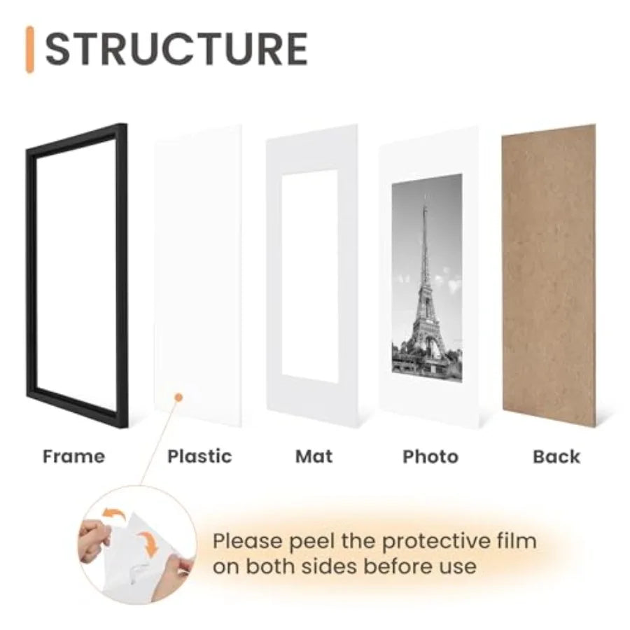 Set of 5 Classic Black Wood Picture Frames, 11 x 14 Inch Wall Gallery Frames for 8 x 10 Photos with Mat - product view 3