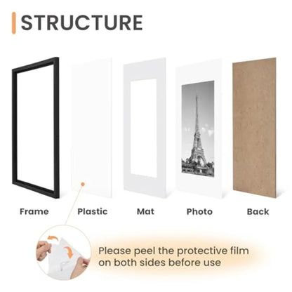 Set of 5 Classic Black Wood Picture Frames, 11 x 14 Inch Wall Gallery Frames for 8 x 10 Photos with Mat - product view 3