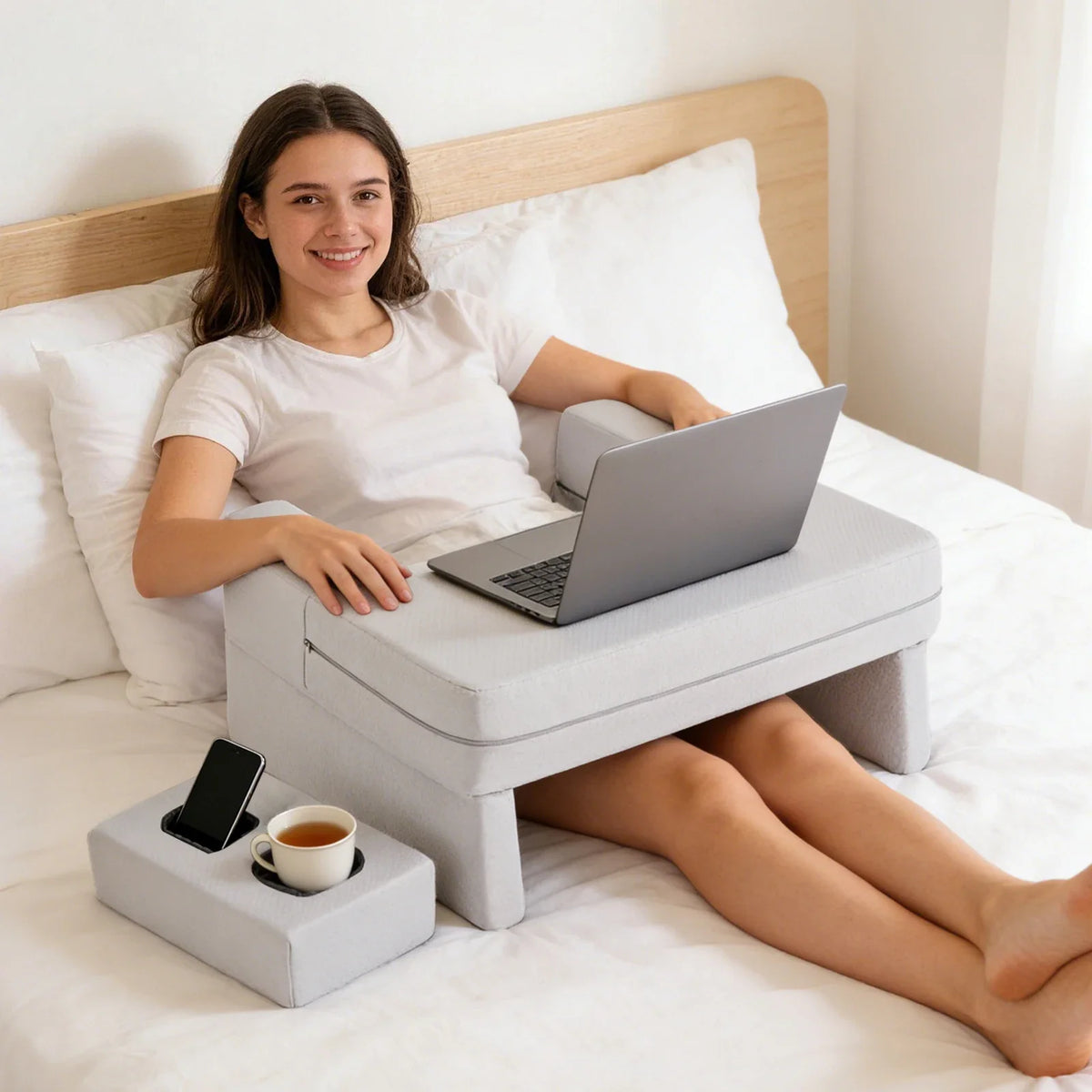 Square Memory Foam Reading Pillow, Ergonomic Neck and Back Support, Cooling Removable Washable Cover, 2 Heights - product view 2