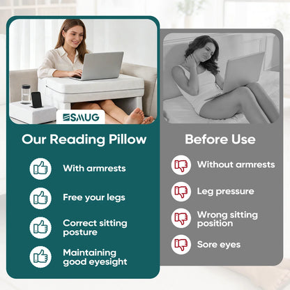 Square Memory Foam Reading Pillow, Ergonomic Neck and Back Support, Cooling Removable Washable Cover, 2 Heights - product view 5