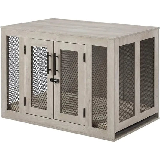 Furniture-Style Dog Crate with Cushion and Tray, Lockable Mesh Kennel, 37 x 23 x 26 Inch Indoor End Table - product view 1