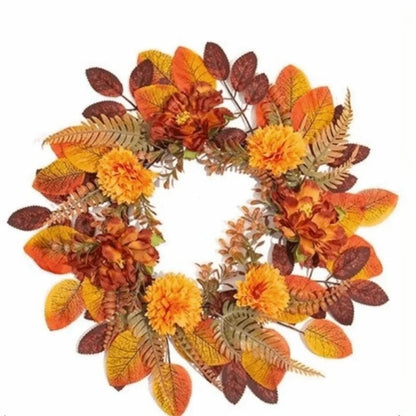 Halloween Maple Leaf Wreath with Pumpkin Accents, Rustic Plastic Fall Door Decoration for Seasonal Home Décor - product view 1