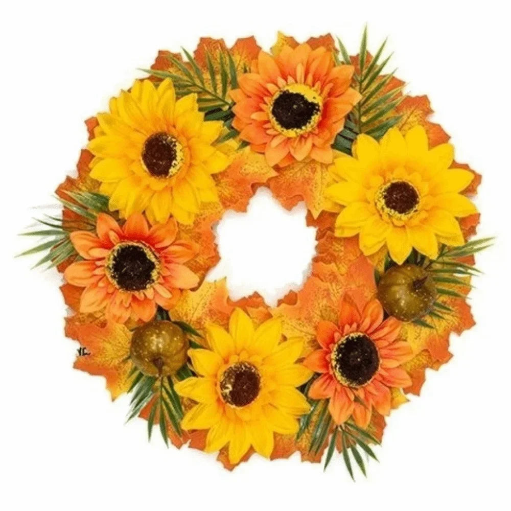Halloween Maple Leaf Wreath with Pumpkin Accents, Rustic Plastic Fall Door Decoration for Seasonal Home Décor - product view 2
