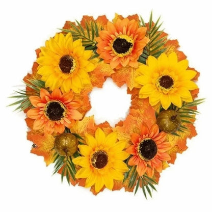 Halloween Maple Leaf Wreath with Pumpkin Accents, Rustic Plastic Fall Door Decoration for Seasonal Home Décor - product view 2