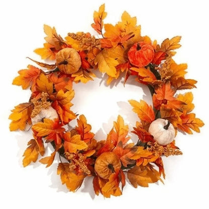 Halloween Maple Leaf Wreath with Pumpkin Accents, Rustic Plastic Fall Door Decoration for Seasonal Home Décor - product view 3