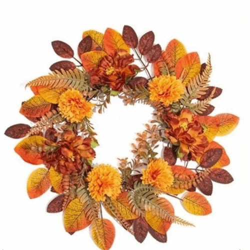 Halloween Wreath with Pumpkin and Maple Leaf Design, Plastic Fall Door Garland for Seasonal Home Decor - product view 1