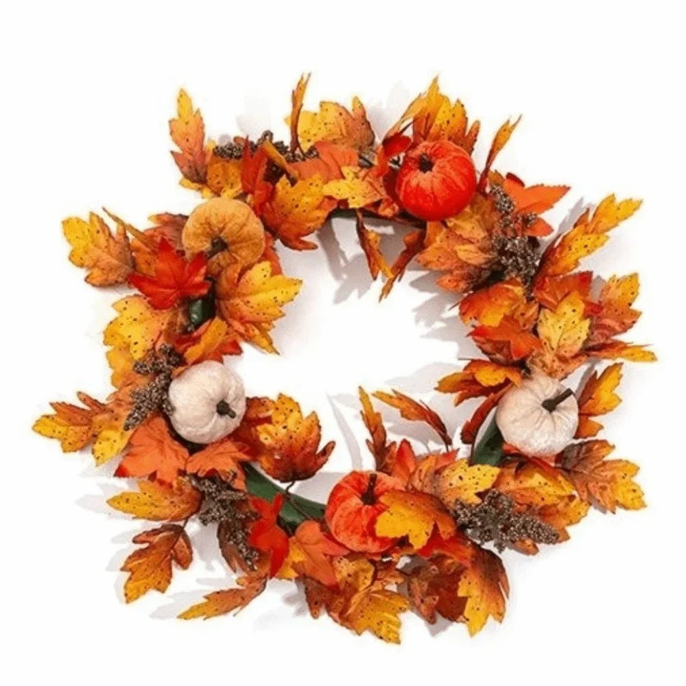 Halloween Wreath with Pumpkin and Maple Leaf Design, Plastic Fall Door Garland for Seasonal Home Decor - product view 4