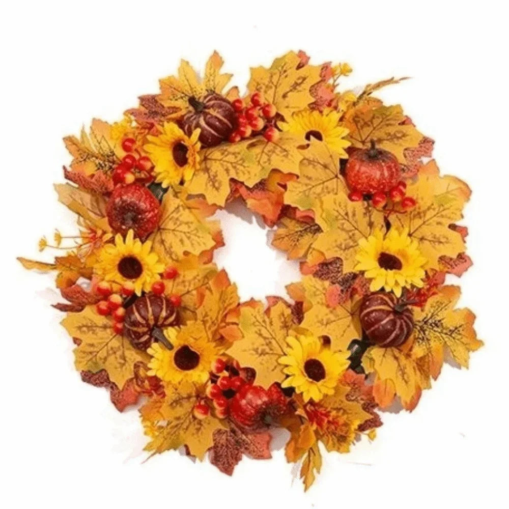 Halloween Wreath with Pumpkin and Maple Leaf Design, Plastic Fall Door Garland for Seasonal Home Decor - product view 6