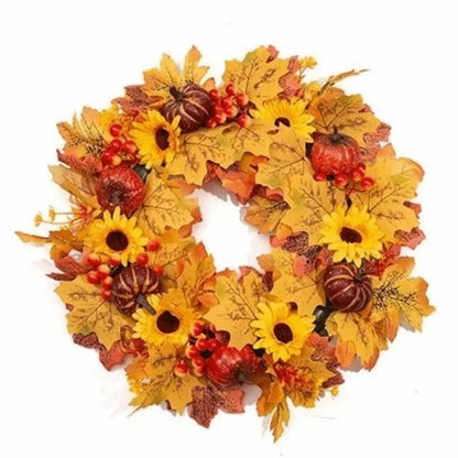 Halloween Wreath with Pumpkin and Maple Leaf Design, Plastic Fall Door Garland for Seasonal Home Decor - product view 6