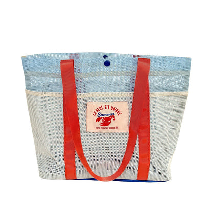 Mesh Travel Tote Bag, Lightweight Quick-Dry Beach and Pool Carryall, Open-Top Summer Casual Bag in Blue and White - product view 1