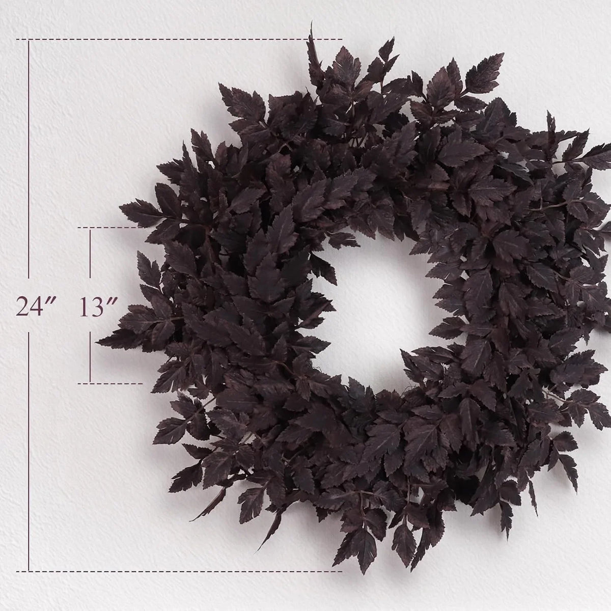 Artificial Halloween Leaf Wreath, 61 cm/24 in, Plastic Gothic-Style Door and Wall Decor, Brown - product view 1