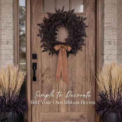 Artificial Halloween Leaf Wreath, 61 cm/24 in, Plastic Gothic-Style Door and Wall Decor, Brown - product view 2