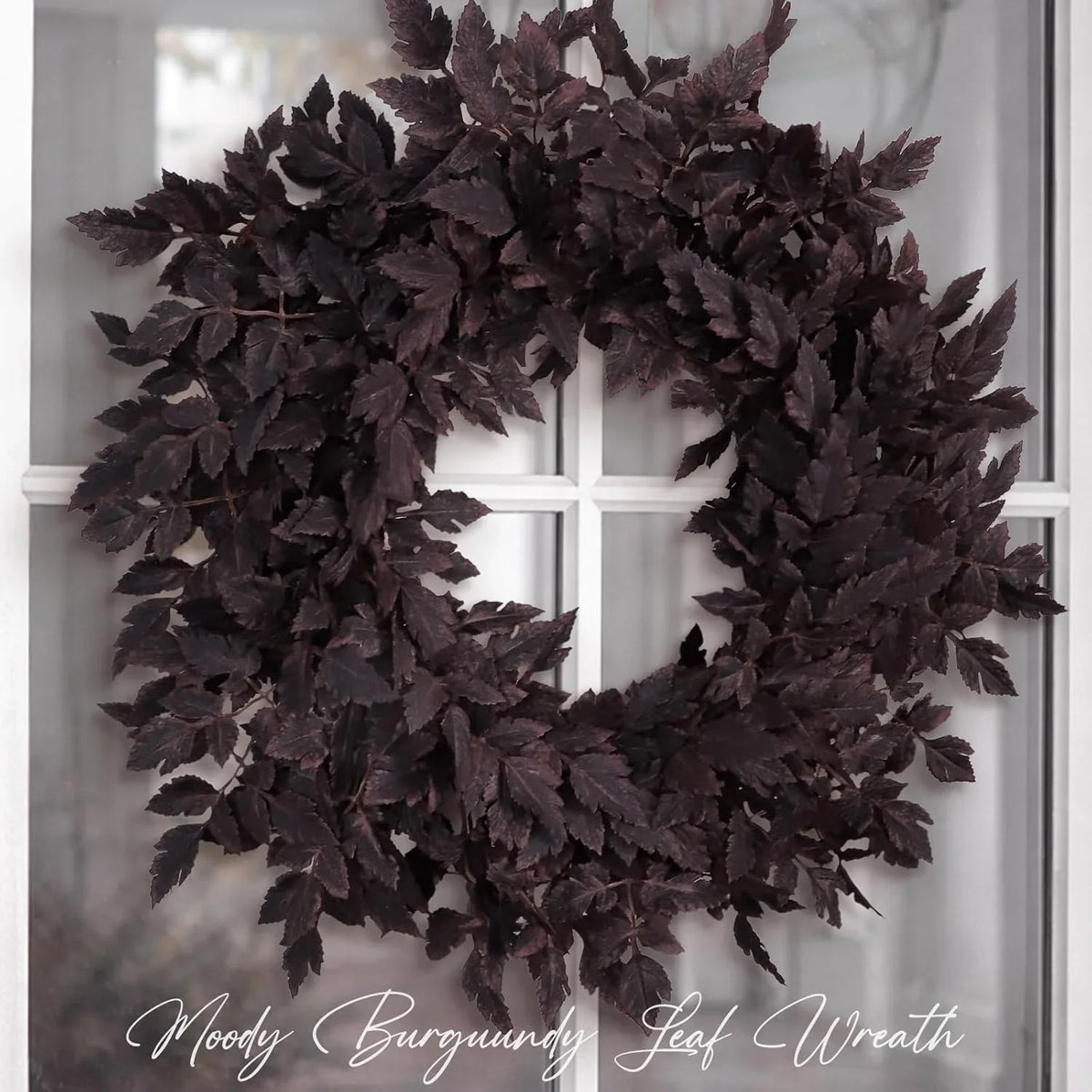 Artificial Halloween Leaf Wreath, 61 cm/24 in, Plastic Gothic-Style Door and Wall Decor, Brown - product view 3