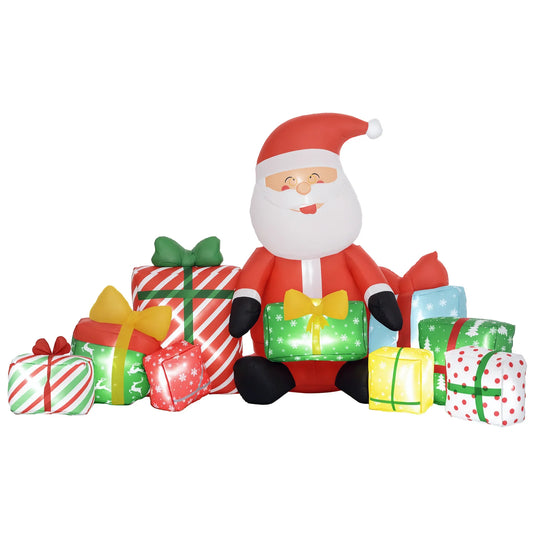 Inflatable Santa Claus and Gift Boxes with White LED Lights, Plastic Outdoor Christmas Lawn and Garden Decoration - product view 1