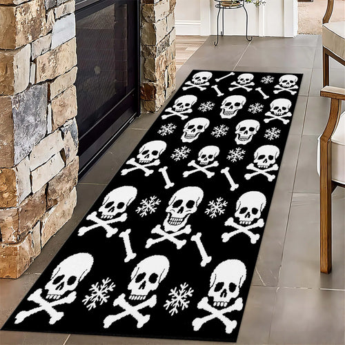 Gothic Runner Rug, Printed Skull and Crossbones Style, Soft Polyester Surface, Anti-Slip PP Backing for Hallway and Bedroom - product view 1