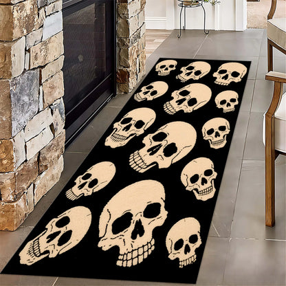 Gothic Runner Rug, Printed Skull and Crossbones Style, Soft Polyester Surface, Anti-Slip PP Backing for Hallway and Bedroom - product view 4