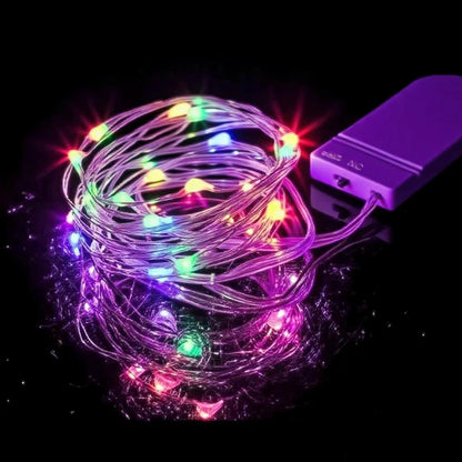 Battery-Operated LED String Lights, Silver Wire Starry Fairy Lights, 8 Light Colors and 1–10 m Lengths for Holiday Décor - product view 3